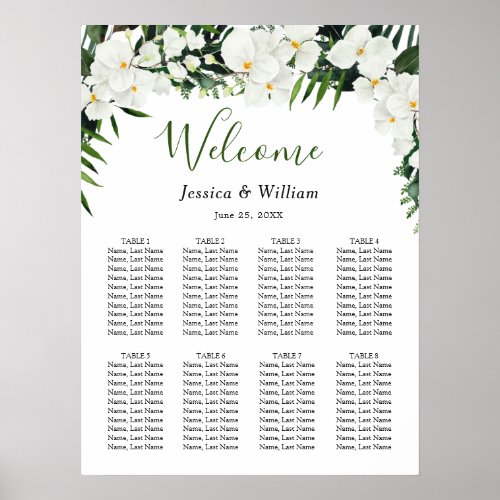 Elegant White Orchid Boho 8 Tables SEATING CHART