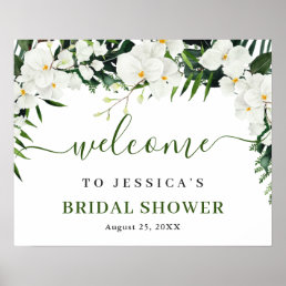 Elegant White Orchid Boho Bridal Shower Welcome Poster