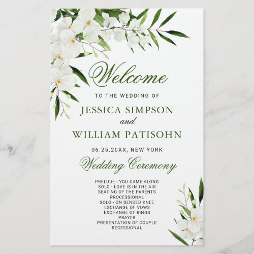 Elegant White Orchid Boho Wedding Ceremony Program