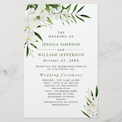 Elegant White Orchid Boho Wedding Ceremony Program