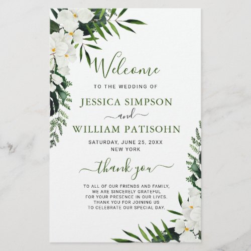 Elegant White Orchid Boho Wedding Ceremony Program