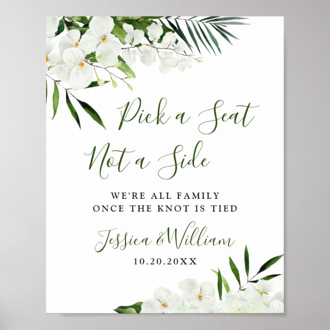 Elegant White Orchid Boho Wedding Ceremony Seating Poster (Front)