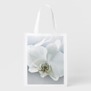 Elegant White Orchid Botanical Art Grocery Bag