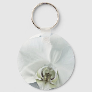 Elegant White Orchid Botanical Art Keychain