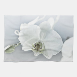 Elegant White Orchid Botanical Art Kitchen Towel
