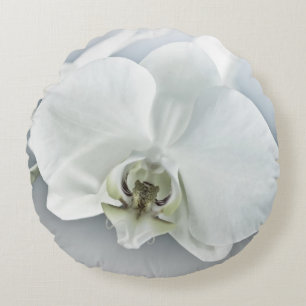 Elegant White Orchid Botanical Art Round Pillow