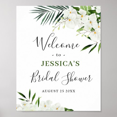 Elegant White Orchid BRIDAL SHOWER Welcome Sign