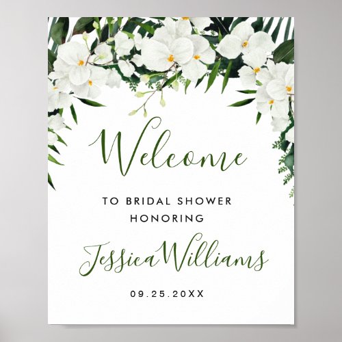 Elegant White Orchid BRIDAL SHOWER Welcome Sign