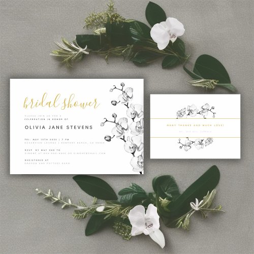 Elegant White Orchid Calligraphy Bridal Shower Invitation