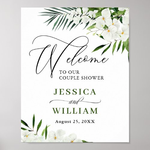 Elegant White Orchid COUPLE SHOWER Welcome Sign