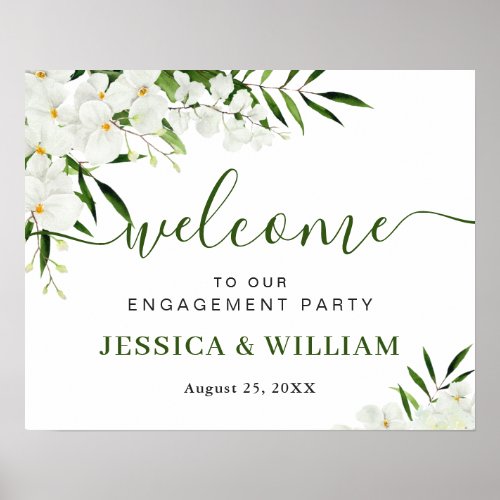 Elegant White Orchid ENGAGEMENT PARTY Welcome Sign
