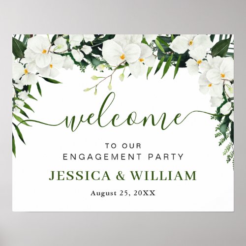 Elegant White Orchid ENGAGEMENT PARTY Welcome Sign