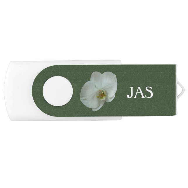 Elegant White Orchid Flower Botanical Flash Drive (Front)