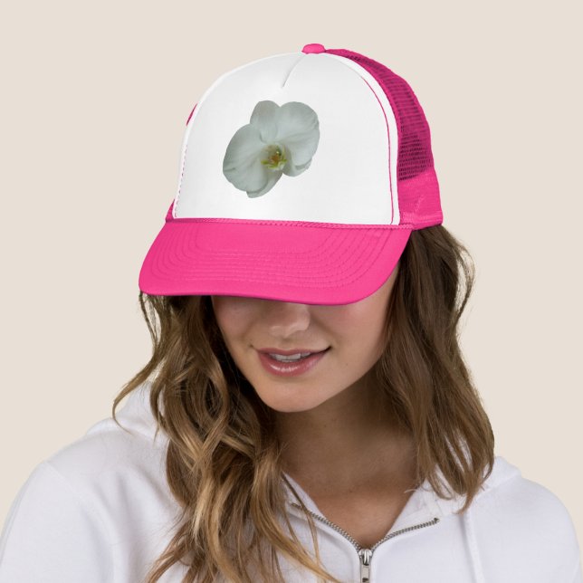 Elegant White Orchid Flower Trucker Hat (In Situ)
