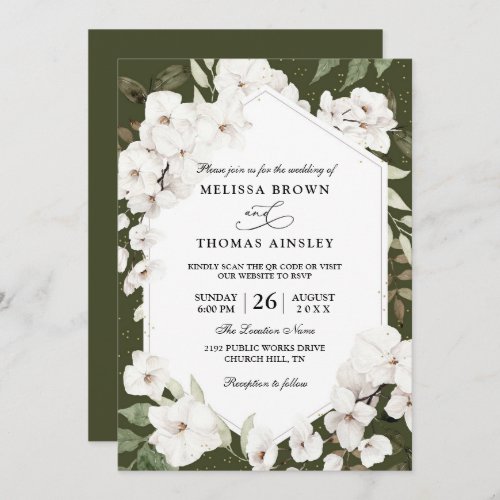 Elegant white orchid frame Budget QR Code Wedding Invitation