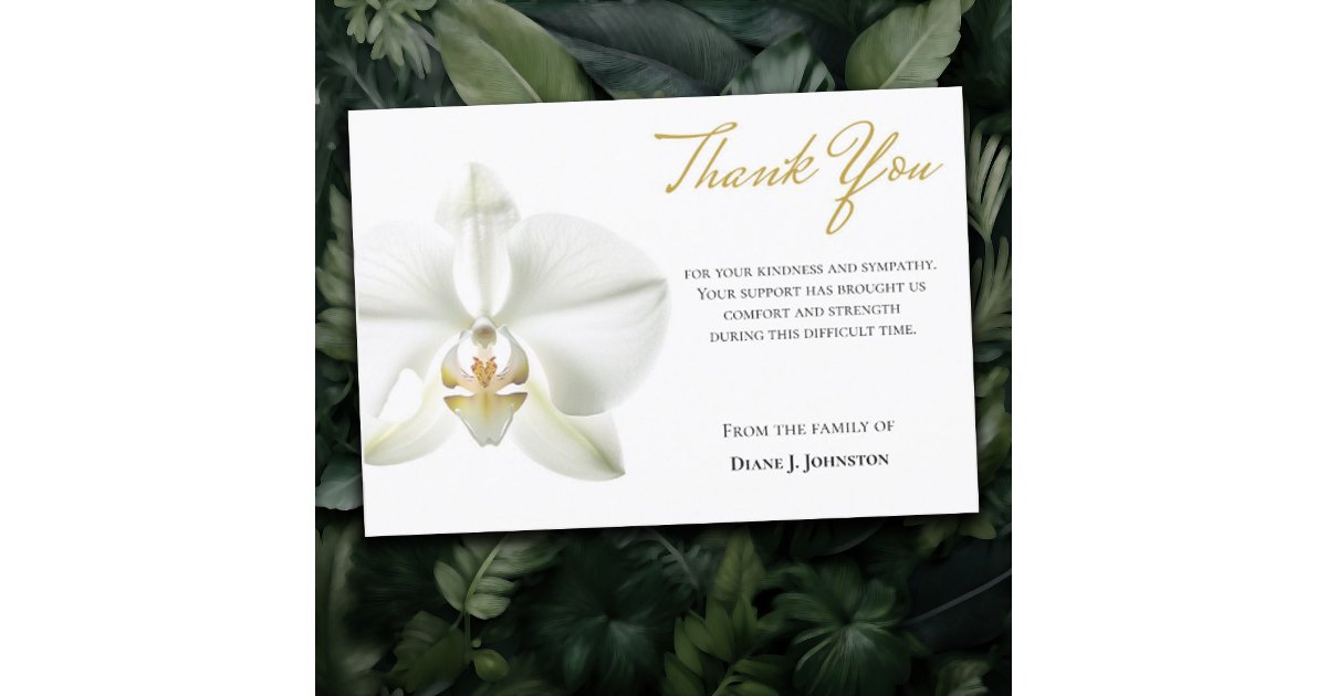Elegant White Orchid Funeral Thank You Card | Zazzle