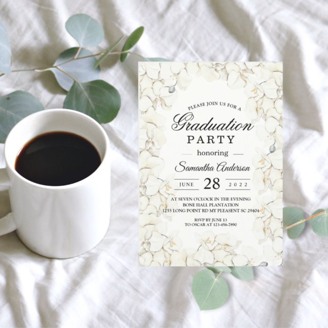 Elegant White Orchid Graduation Party Invitation (Creator Uploaded)