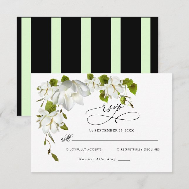 Elegant White Orchid greenery Wedding RSVP Card (Front/Back)