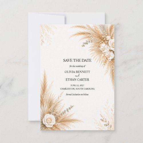 Elegant White Orchid Pampas Save the Date Card