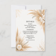 Elegant White Orchid Pampas Wedding Details Card