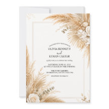Elegant White Orchid Pampas Wedding Invitation
