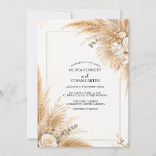 Elegant White Orchid Pampas Wedding Invitation