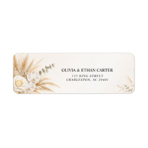 Elegant White Orchid Pampas Wedding Return Adress Label