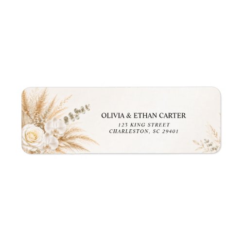 Elegant White Orchid Pampas Wedding Return Adress Label