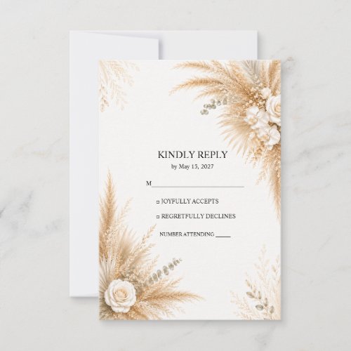 Elegant White Orchid Pampas Wedding RSVP Card