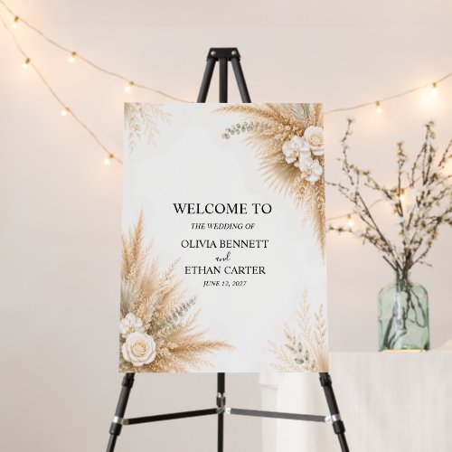 Elegant White Orchid Pampas Wedding Welcome Sign