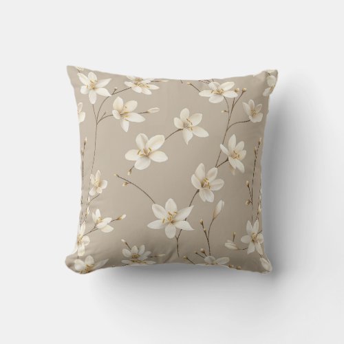 Elegant white orchid pattern throw pillow