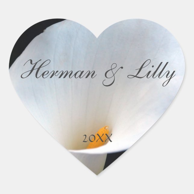 Elegant White Orchid Personalized Wedding Heart Sticker (Front)