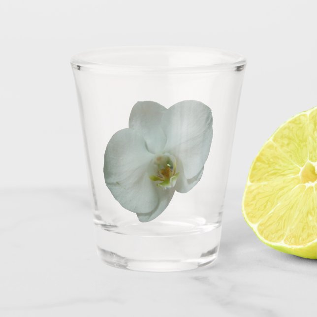 Elegant White Orchid Shot Glass (Front)