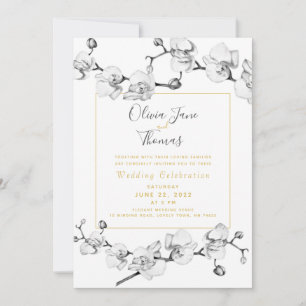 Elegant White Orchid Stylish Modern Simple Wedding Invitation
