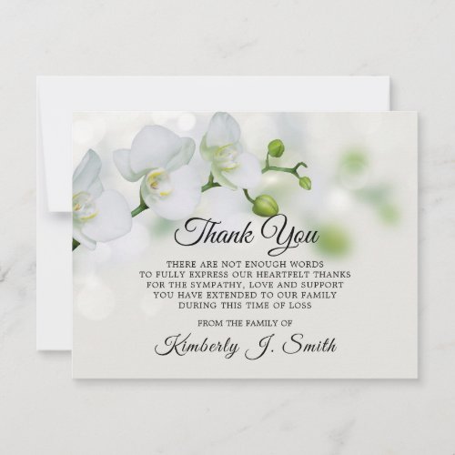 Elegant White Orchid Thank You Cards After Funeral