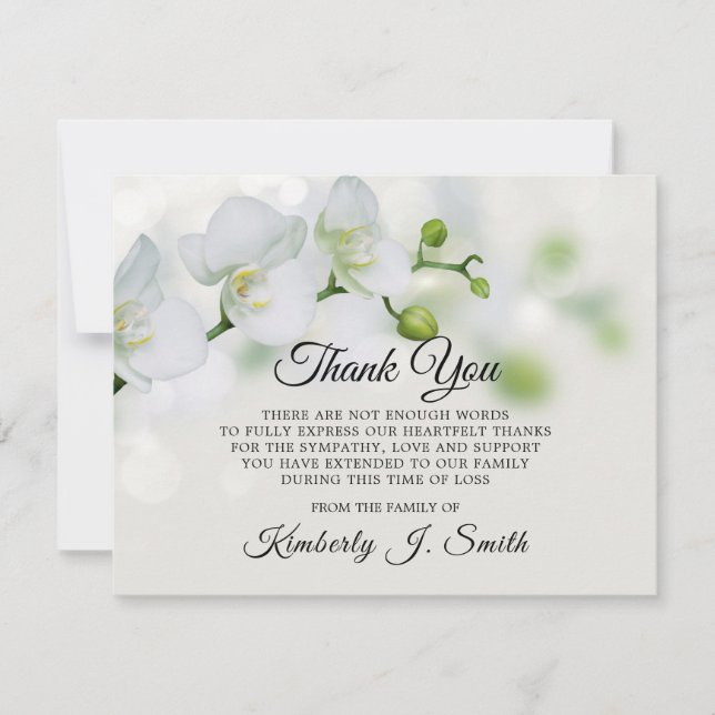 Elegant White Orchid Thank You Cards After Funeral (Front)