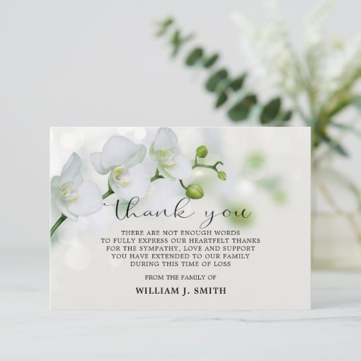 Elegant White Orchid Thank You Cards After Funeral Zazzle