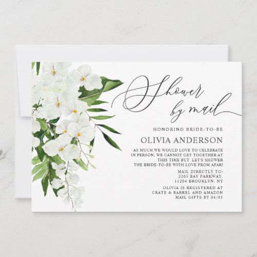 Elegant White Orchid Virtual Bridal Shower by Mail Invitation