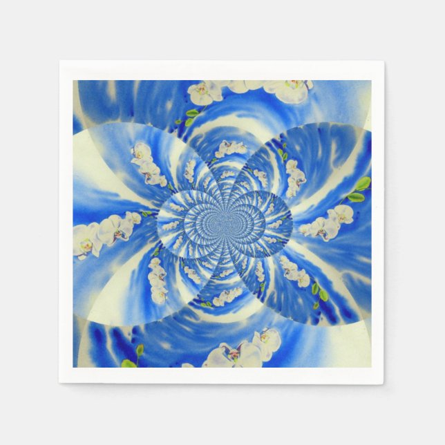 Elegant white orchid watercolor painting paper napkins (Front)