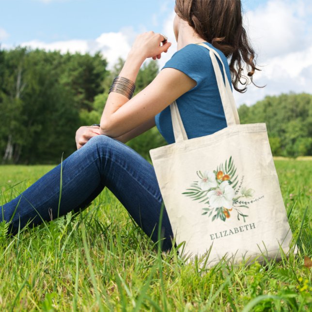 Elegant White Orchids and Kumquats Bridesmaid Tote Bag (Creator Uploaded)