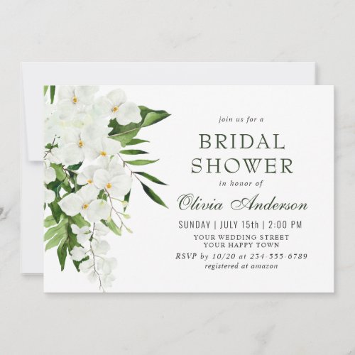 Elegant White Orchids Bohemian BRIDAL SHOWER Invitation