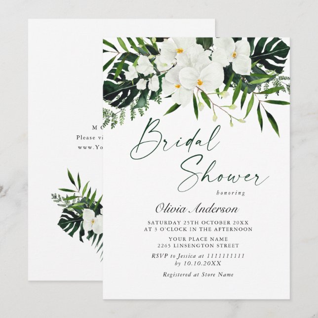 Elegant White Orchids Bohemian Bridal Shower Invitation (Front/Back)