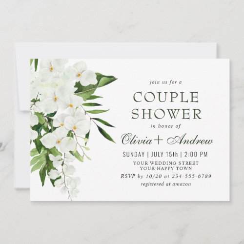 Elegant White Orchids Bohemian COUPLE SHOWER Invitation