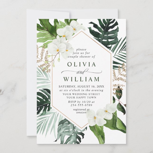Elegant White Orchids Bohemian COUPLE SHOWER Invitation (Front)