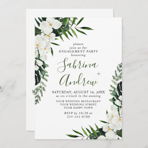 Elegant White Orchids Bohemian ENGAGEMENT PARTY Invitation