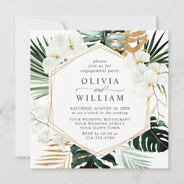Elegant White Orchids Bohemian ENGAGEMENT PARTY Invitation (Front)