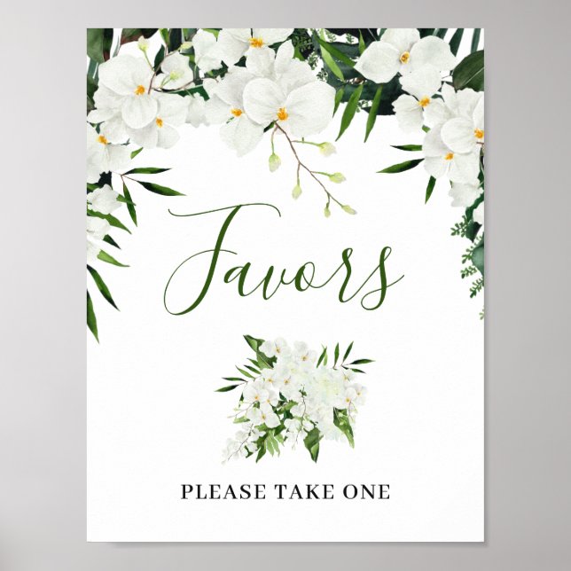 Elegant White Orchids Bohemian Favors Wedding Sign (Front)