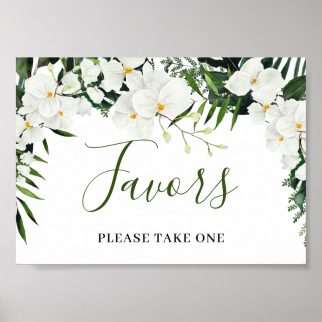 Elegant White Orchids Bohemian Favors Wedding Sign (Front)