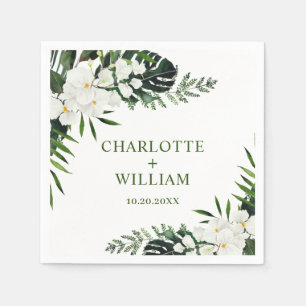 Elegant White Orchids Bohemian Floral Wedding Napkins