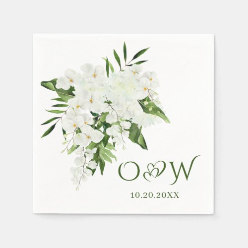 Elegant White Orchids Bohemian Floral Wedding Napkins